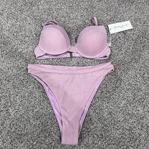 NWT! Sunday Brunch 2 Piece Bikini Shimmer Padded Underwired Pink Swimsuit Small